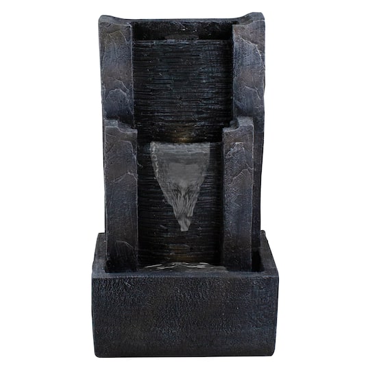 23.5" Black & Gray Modern Lighted Three-Tier Outdoor Garden Water Fountain